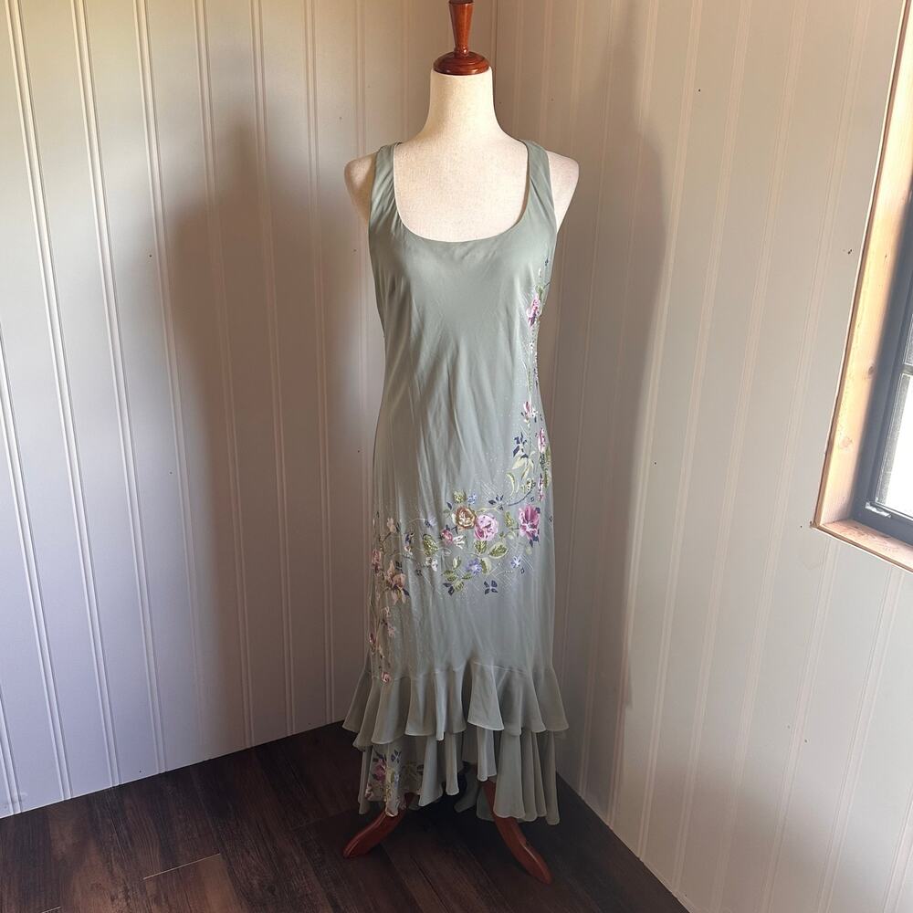 Vintage 90s/Y2K Fairy Green Beaded Maxi Dress 10